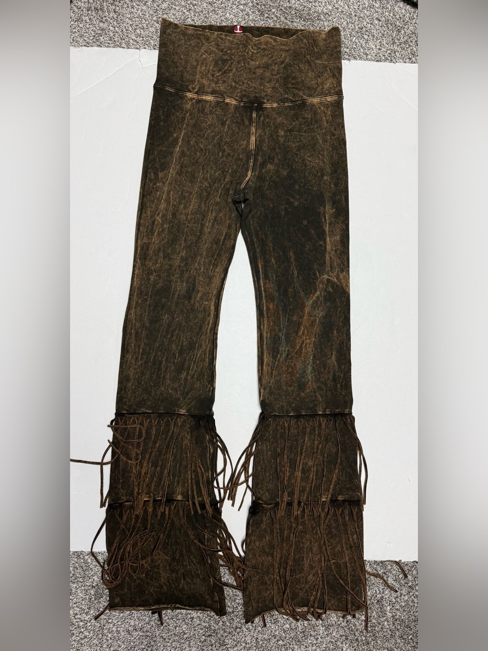 T Party Brown mineral wash Fringe flare-Leg Stretch yoga Pants size M - Picture 4 of 15